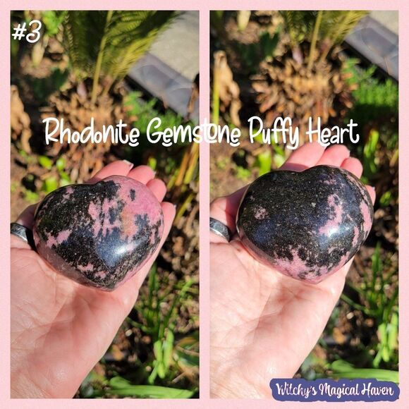 Rhodonite Crystal Puffy Heart - Picture 1 of 3